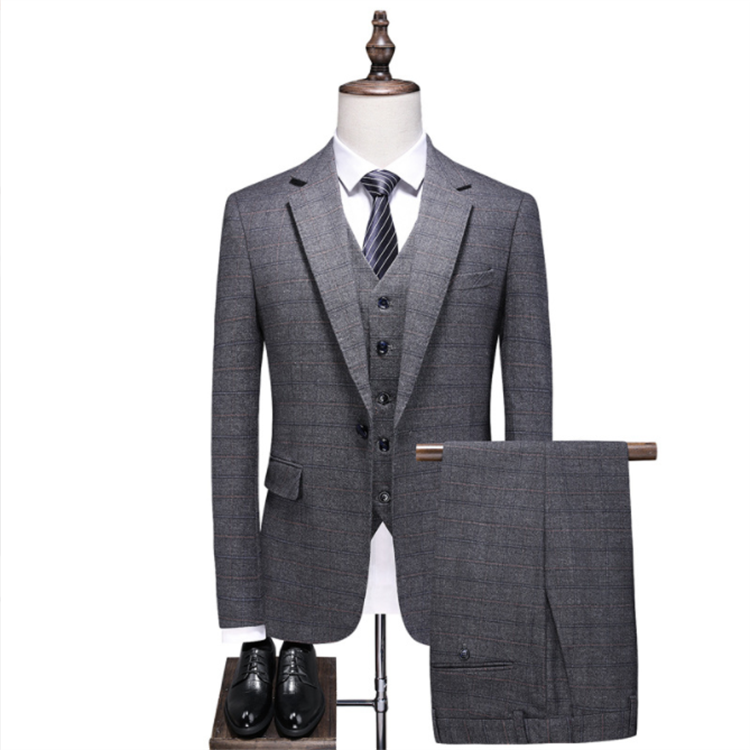 Gris-Costume trois pièces (veste + gilet + pantalon)