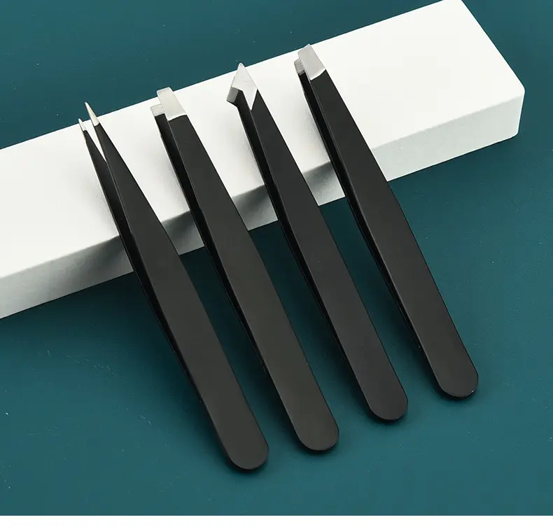 Factory Wholesale Classic Eyebrow Tweezers 4 styles Slanted Pointed Stainless Steel Black Tweezers