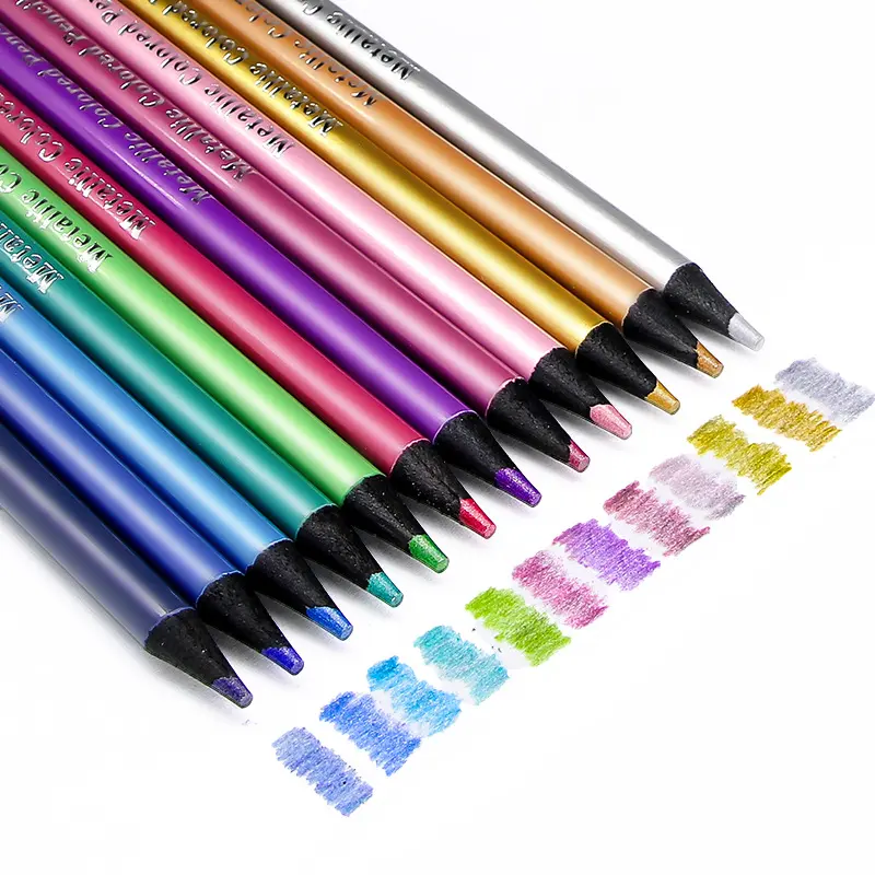 Crayon métallique de 12 couleurs, ensemble de crayons de croquis, peinture, dessin de couleur pour étudiant, fournitures d'art