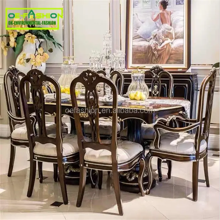 OE-FASHION pas cher prix luxe en bois américain campagne ensembles de salle à manger extendable6/8 table à manger et chaises