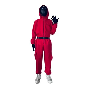 2021 Full Face Korean Tv soldier Party Halloween Costumes Red Jumpsuits Jacket Squid Game sets