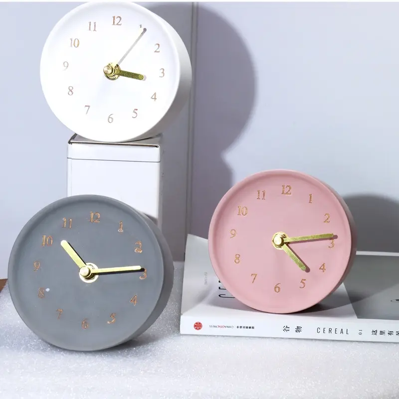 Orologio da tavolo dal Design minimalista nordico piccoli orologi decorativi rotondi per ornamenti in cemento per la casa