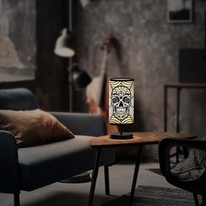 <strong>Skull</strong> Face Shadow Black Goth <strong>Skulls</strong> <strong>Lamps</strong> with 3-Dimmer Touch Switch Gothic Home Decor Plug in Light with Round Skeleton Design - Product Image 4
