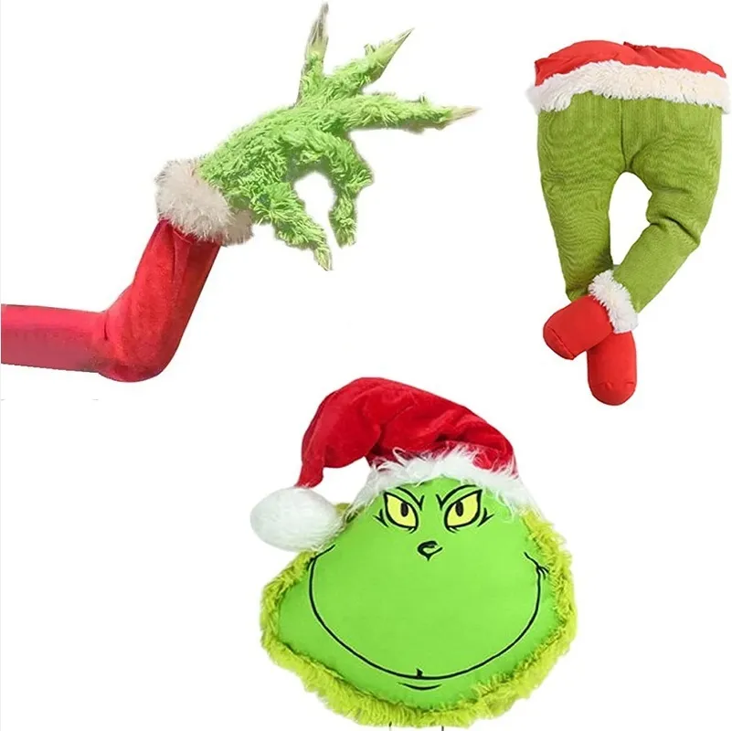 Hang Grinch elf decoration Santa legs cartoon green monster doll indoor stuffed plush body Grinch Christmas tree decoration