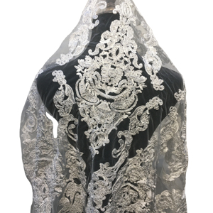 Nhà Máy Giá Bán Buôn Ngà Thêu 3D Vải Ren Đính Cườm Bridal Net Ren Vải Cho Áo Cưới Ăn Mặc - Product Image 1