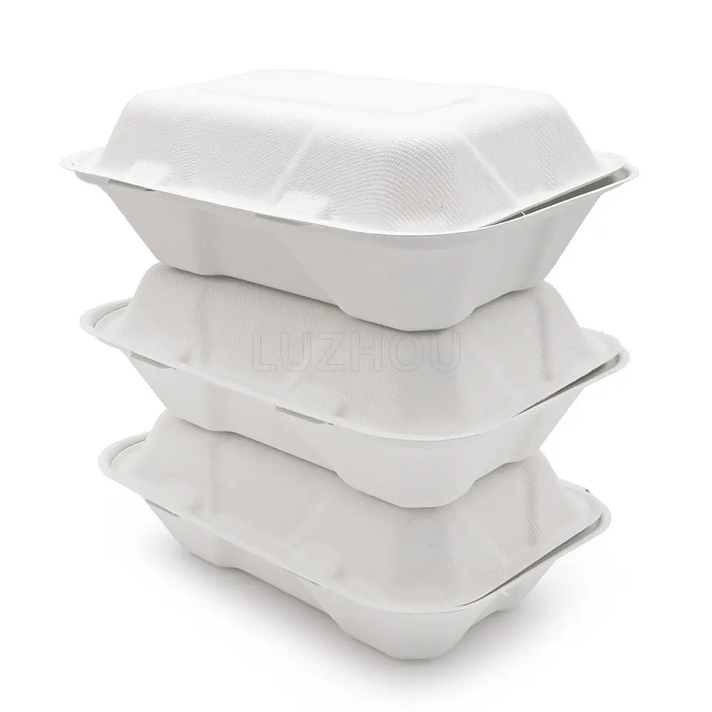 850ml 9 "Mikrowellen Pergament Biologisch Abbaubar Bagasse Togo Behälter Wegnehmen Lebensmittel Verpackung Mittagessen Box für Restaurant