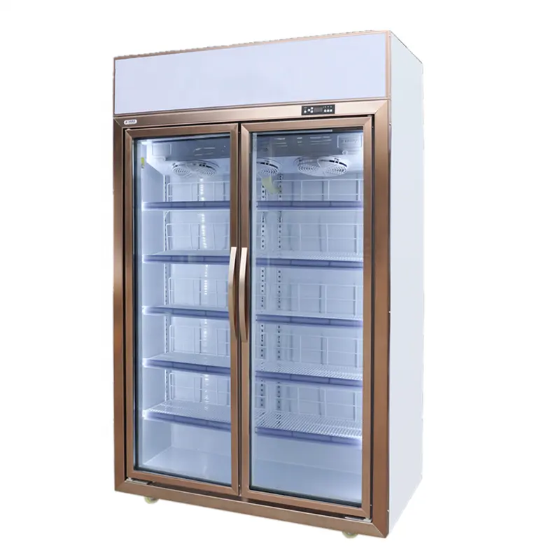 Коммерческий двумя стеклянными дверцами дисплей охладитель холодильник с прозрачной электрический холодильник для супермаркетов, 2 двери вентилятор охлаждения