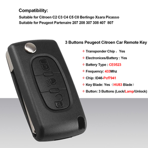 Uzaktan anahtar kabuk 3 düğmeler 433MHz peuchip çip Peuot için araba anahtarları 207 208 307 308 407 807 Citroen C2 C3 C4 C5 C6 C8 Xsara - Product Image 2