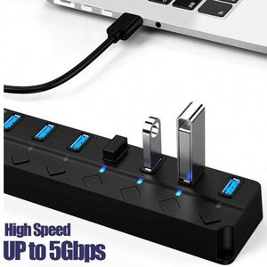 USB-концентратор 3,0 7 портов, высокоскоростной 5 Гбит/с, разветвитель, современный стиль, многоразовый адаптер питания с переключателем, длинный кабель, многорасширитель
