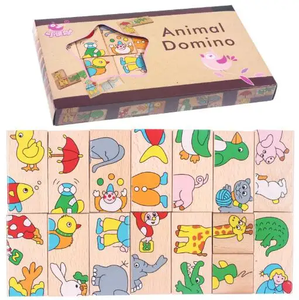 Juguetes de aprendizaje Bloques de construcción Bloques de dominó de madera Bebé Educación temprana Patrón lindo Animal Dominó Rompecabezas para niños unisex - Product Image 2