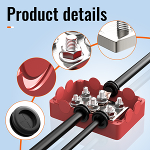 500A 48V Big Current Terminal Block Copper Black/Red Marine <strong>Busbar</strong> 6 Studs Screw Terminal Block Connector With Rubber Gasket - Product Image 5