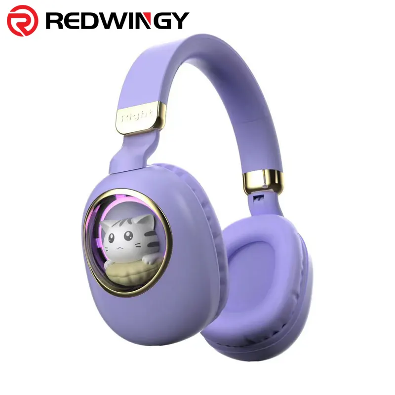 Redwing Cat – écouteurs stéréo sans fil avec lumière Led sur l'oreille, casque d'écoute Bluetooth mignon, écouteurs pour filles