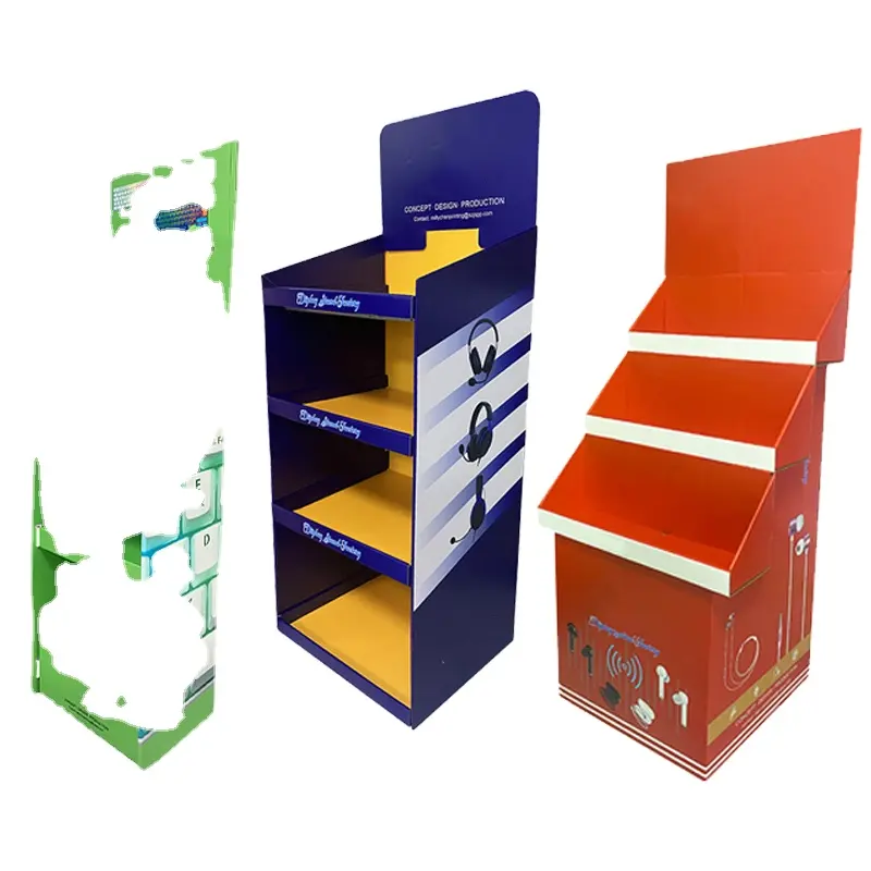Custom Floor Cardboard Display Rack Corrugated Standing Unit Paper Shelf For Electronic products At Chain Store