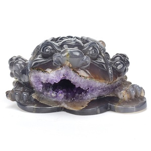 Doğal el oyma gerçekçi akik ametist Geode Feng shui kristal oyma şanslı para kurbağa kurbağa - Product Image 6