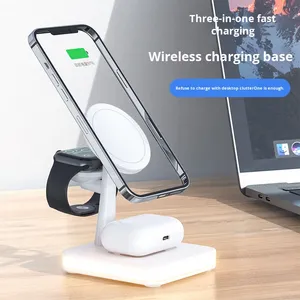 磁気スリーインワンワイヤレスチャージャーワイヤレス充電スタンド対応Apple Watch 15W多機能ランプ付き - Product Image 3