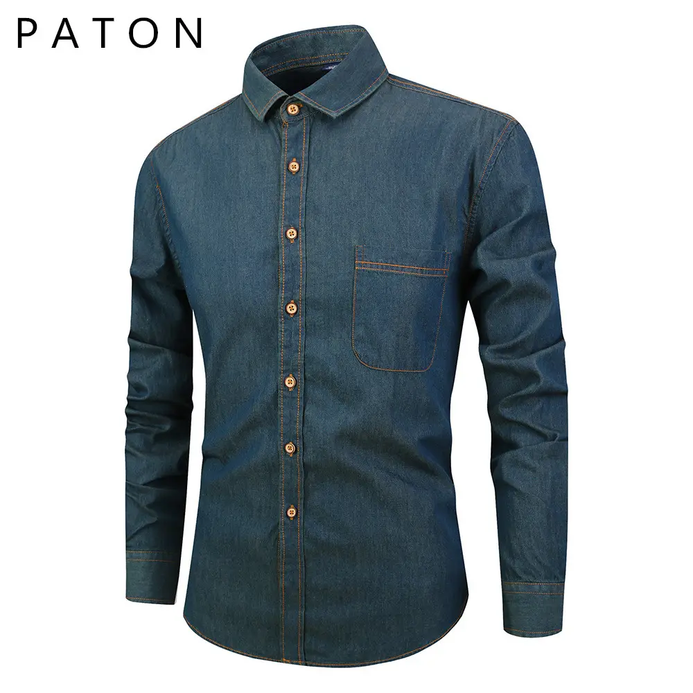 Camisa vaquera de estilo japonés para hombre, camisas de algodón con botones informales personalizadas para hombre