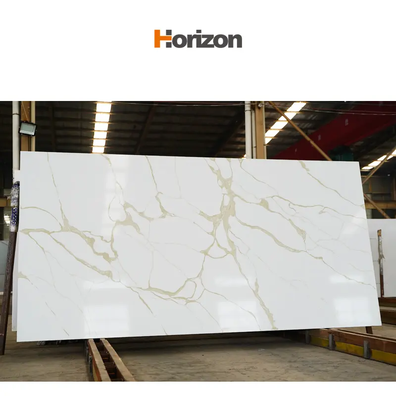 Horizon m2 Preço Calacatta Branco Resina Artificial Laje Pedra Quartzo, 6mm Espessura Quartzo Bancadas Pedra