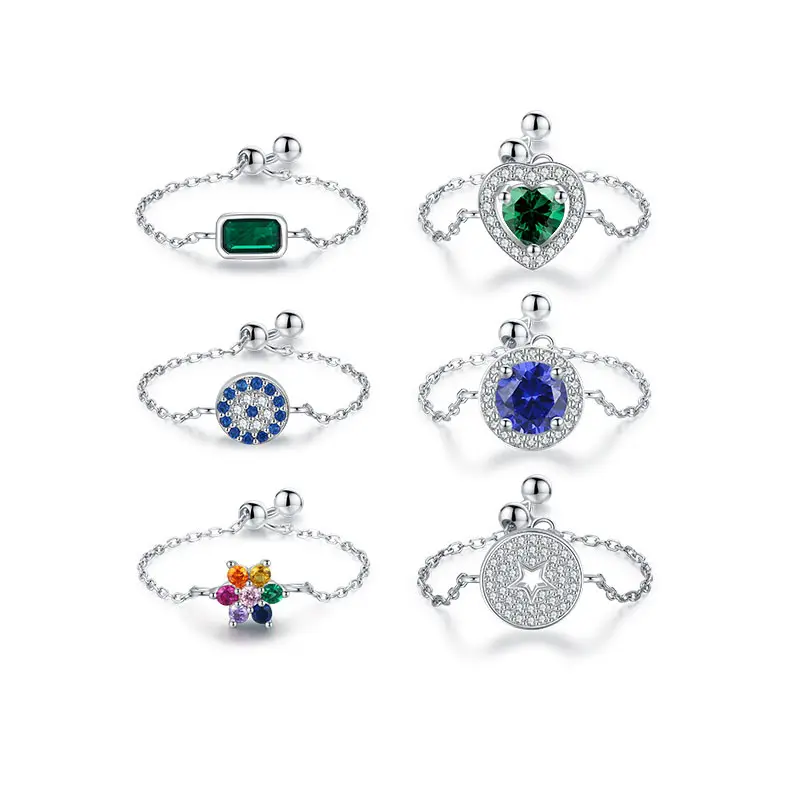 Женские кольца с регулируемым кольцами из чистого 925 стерлингового серебра, роскошные кольца с геометрическим бриллиантом, ювелирные украшения