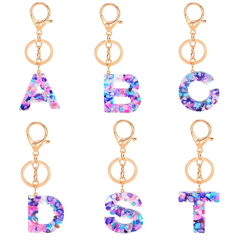 Accesorios para bolso de mano de varios colores brillantes, A-Z con letras iniciales, purpurina, resina epoxi, alfabeto, acrílico, llavero con borla