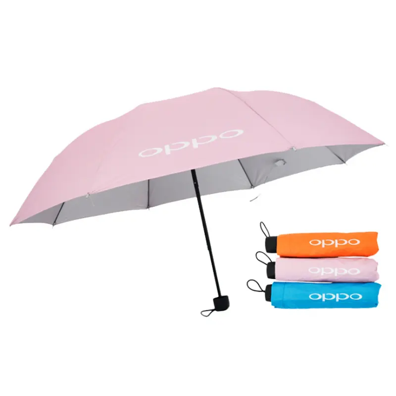 Logo promozionale uv protezione solare argento rivestito tre pieghevole ombrello a buon mercato per il regalo