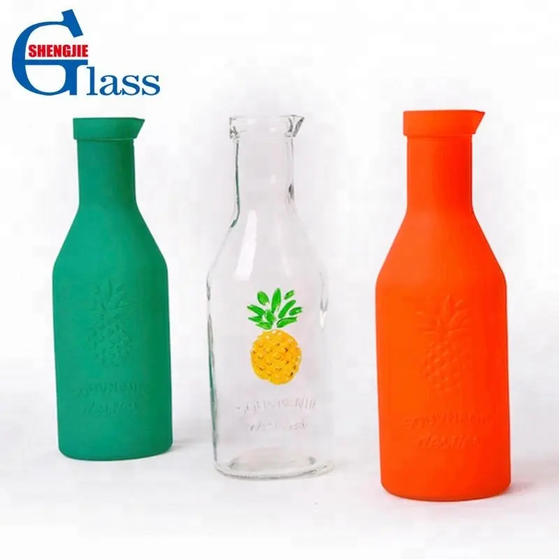 Garrafa de vidro de abacaxi em relevo, garrafa de vidro com tampa para água, leite, bebida, copo de vidro