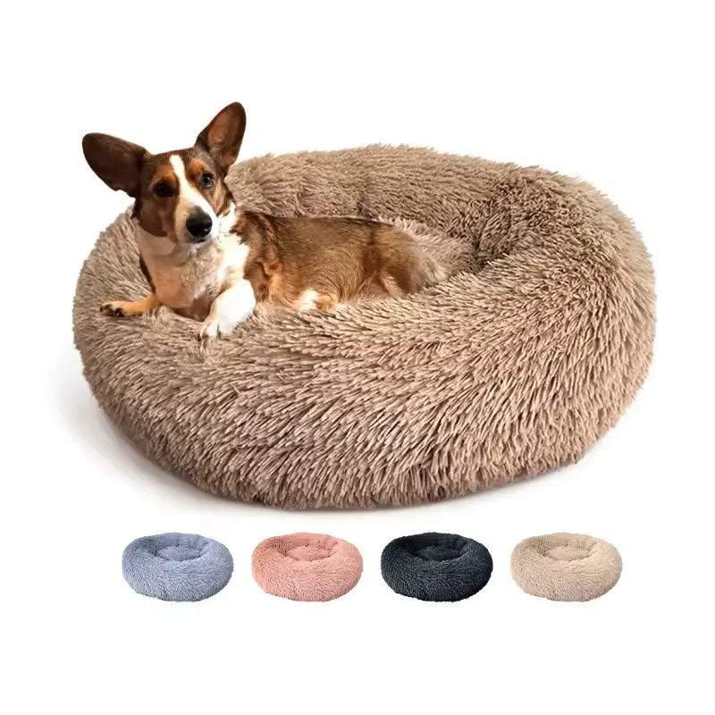 Tempat tidur anjing berbulu lembut, tempat tidur anjing donat lembut dapat dicuci tahan air sofa bulat bantal tempat tidur kucing hewan peliharaan