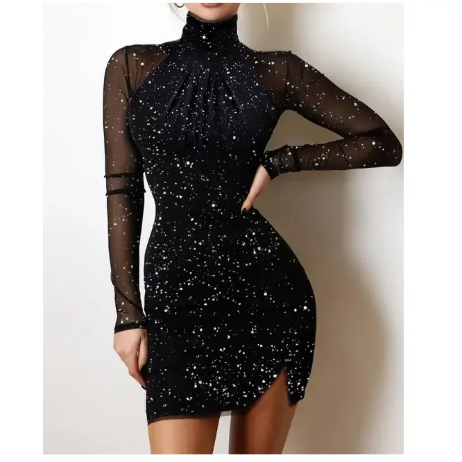 Diferentes Designs Mulheres Lace Gilding Elegante Slim Dress Formal Evening Prom Black Mini Dress