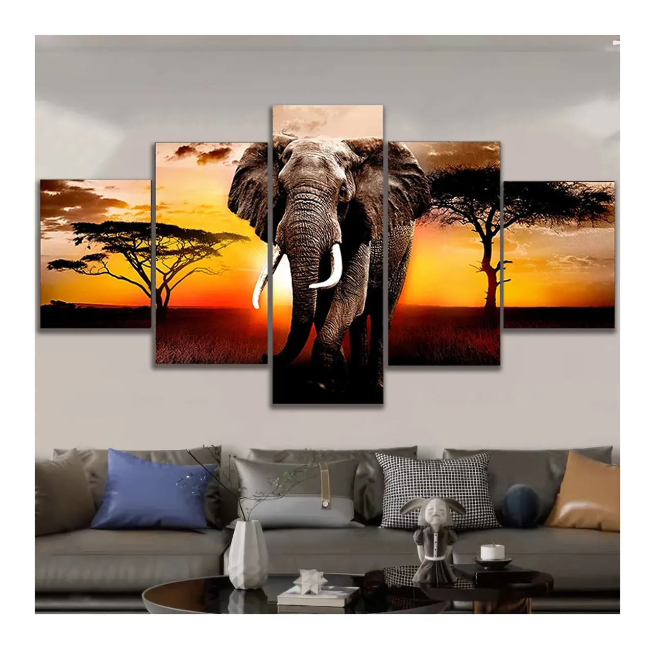 Холст для гостиной, домашний декор, Hd печатный плакат, Модульная картина, цельная, 5 панелей, художественная настенная Картина на холсте слон