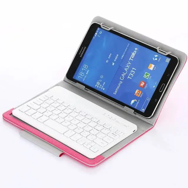 Keyboard BT Nirkabel untuk Tablet Kulit PU, Casing Penutup Berdiri untuk Pad 7 8 Inci 9 10 Inci untuk IOS Android Windows