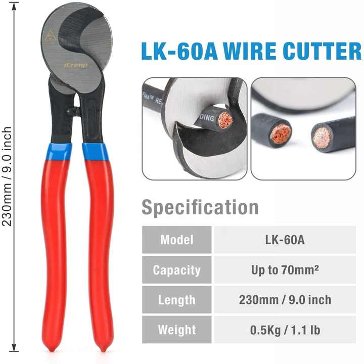 Battery Cable Lug Crimping Tool for 8, 6, 4, 2, 1, 1/0 AWG Heavy Duty Wire Lugs with Wire Shear Cutter