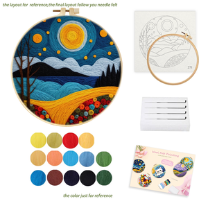 CHENISTORY Kit de pintura de fieltro de aguja de lana con patrón de bosque lunar moderno impreso en 3D Base de lienzo de montaje de Marco amigable para principiantes - Product Image 2