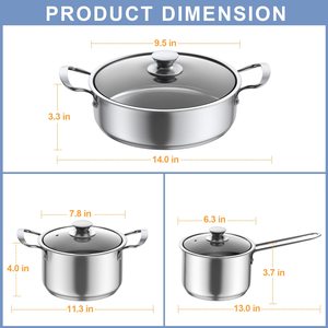 ステンレス製調理器具キッチンスープ鍋とソテー鍋セット焦げ付き防止キャセロールセット調理鍋