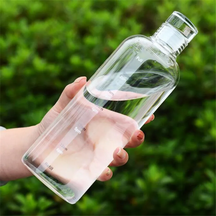 제조 승화 빈 크리스탈 사용자 정의 BPA 무료 도매 마시는 750ml 시간 스탬프 메이커 붕규산 유리 물병