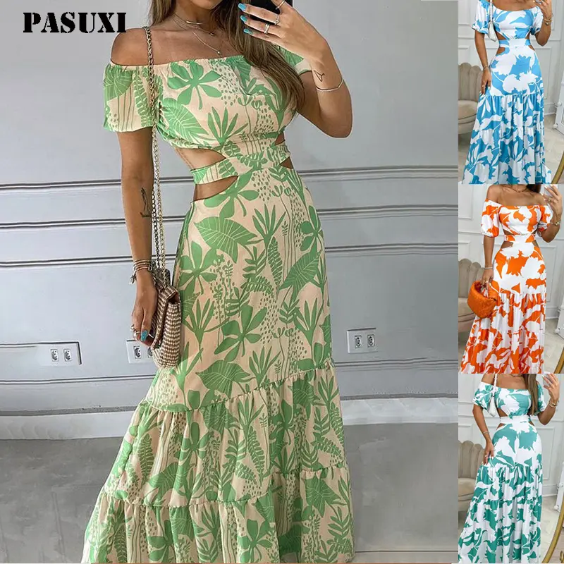 PASUXI 2024 Summer New Women's Fashion Casual Flower Girls' Dresses Plus Size Floral Print Dress for Women