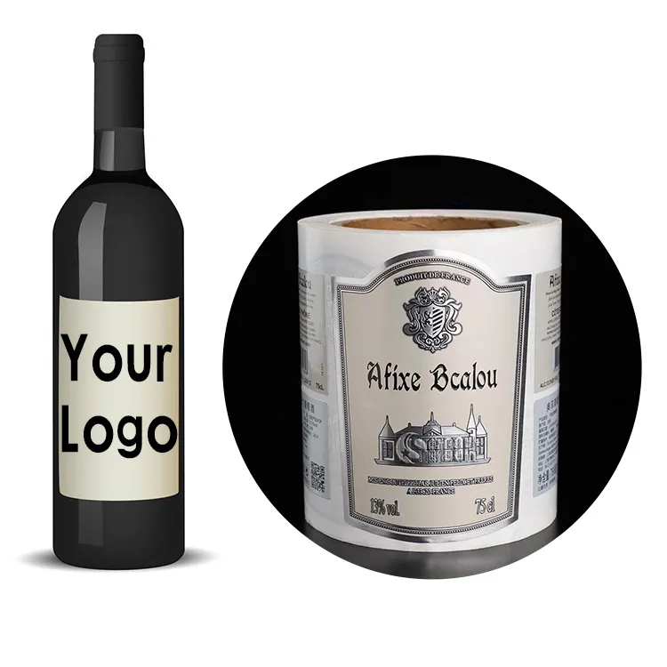 Sicaite-pegatinas personalizadas, impresión de papel de aluminio plateado, logotipo de negocio de mascotas, embalaje de productos, etiqueta de vino tinto
