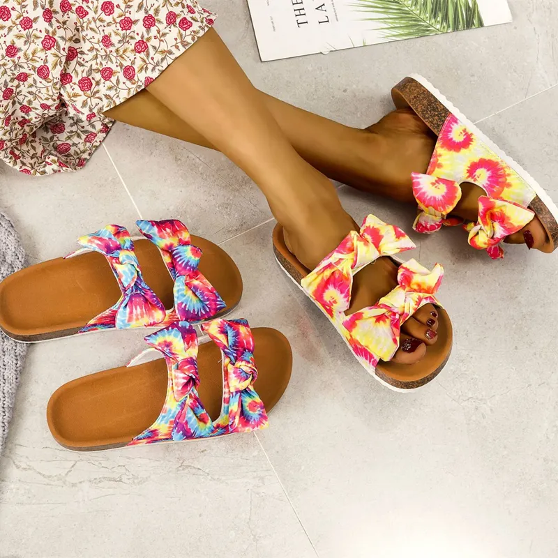 Sandalias de estilo Retro con doble correa y estampado de flores para mujer, zapatos de PU con suela de corcho, zapatillas deslizantes