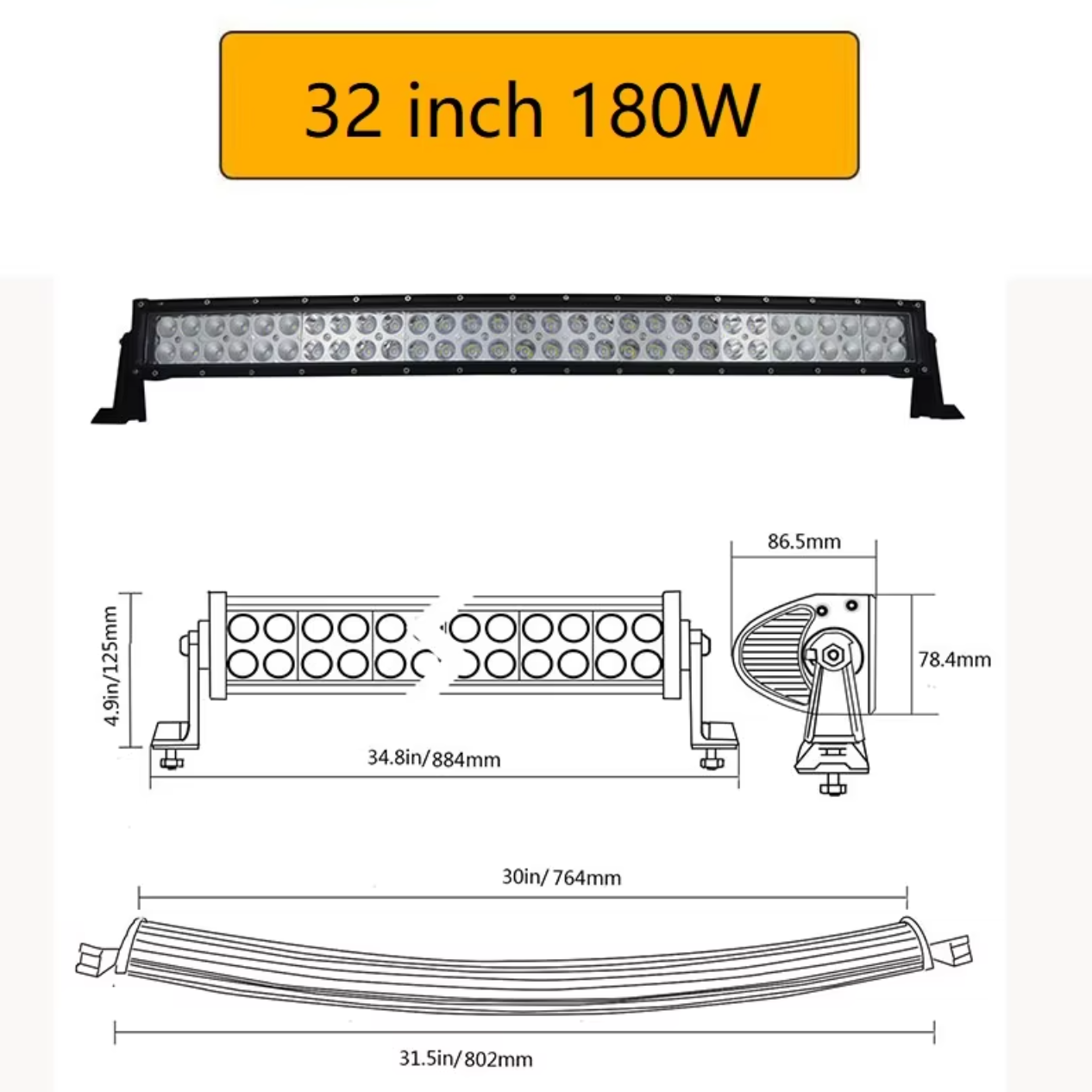 32 pouces 180w (2 rangées incurvées)