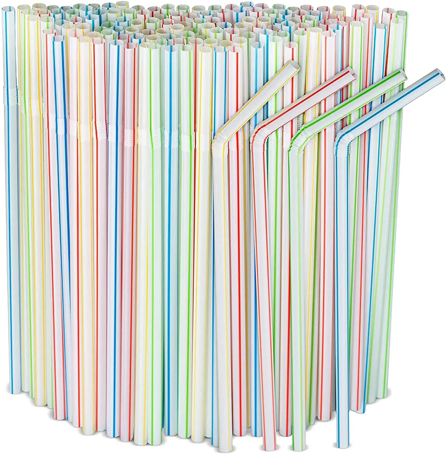 Plastic Drinking Straws Flexible straws 8" Long Stripes Multiple Colors Straws suitable for various drinks, juice, milk