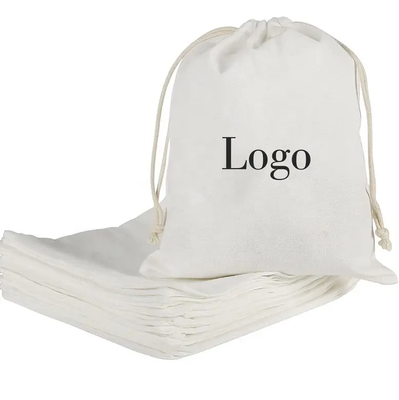 Mini sacs à cordon en coton et mousseline écologique de haute qualité avec Logo, emballage cadeau, sac à poussière pour bougies