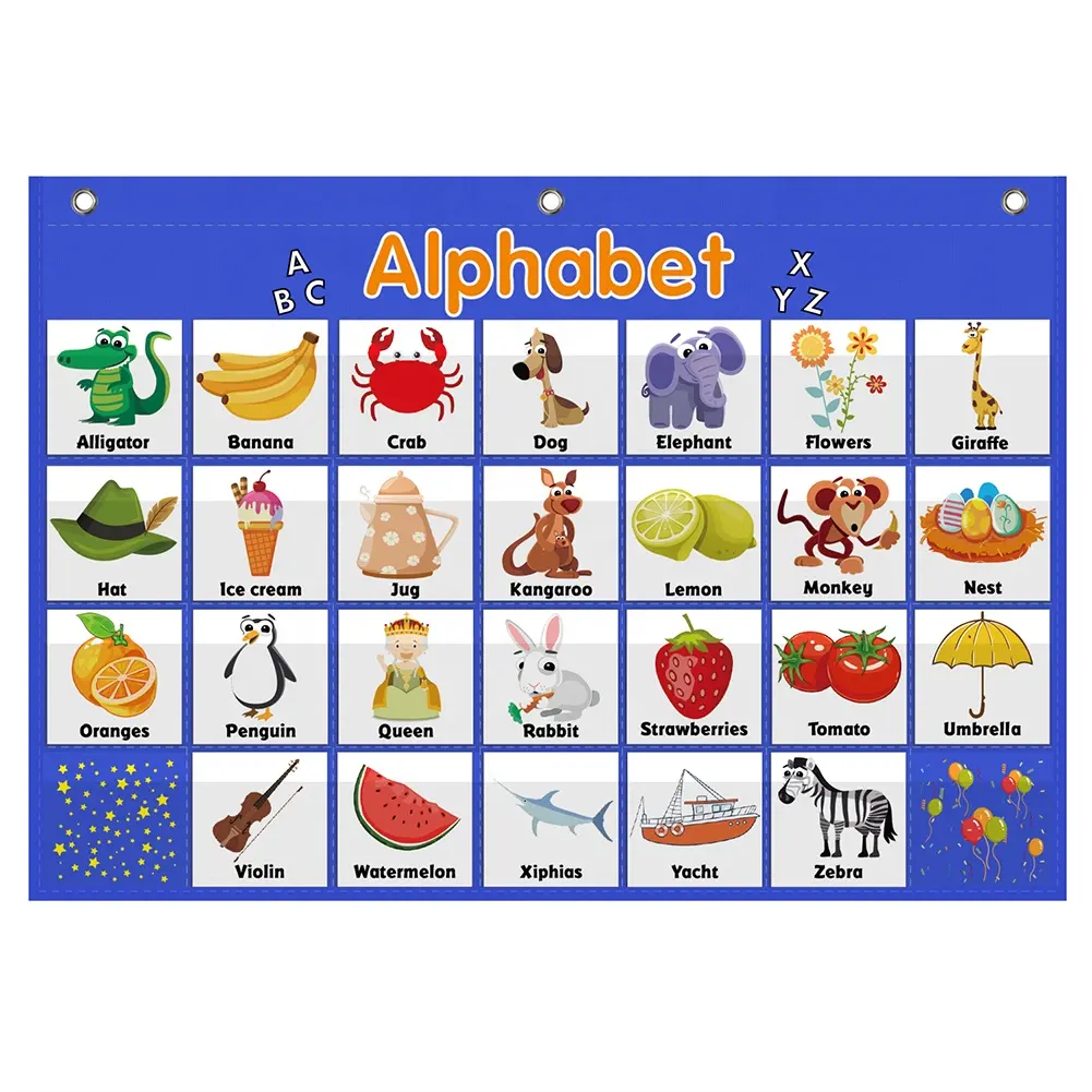 Erkennen Alphabet lernen tiere und obst Tasche Diagramm mit 26pcs karten