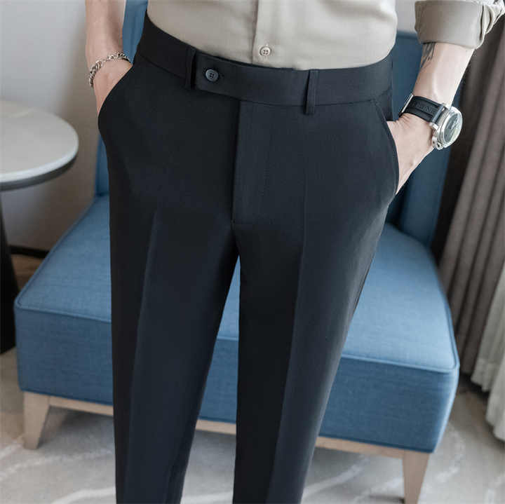Grijsblauwe Broek Heren Kleine Rechte Pijpen Zakelijk Werk Zomer Dunne Casual Negenpuntsbroek