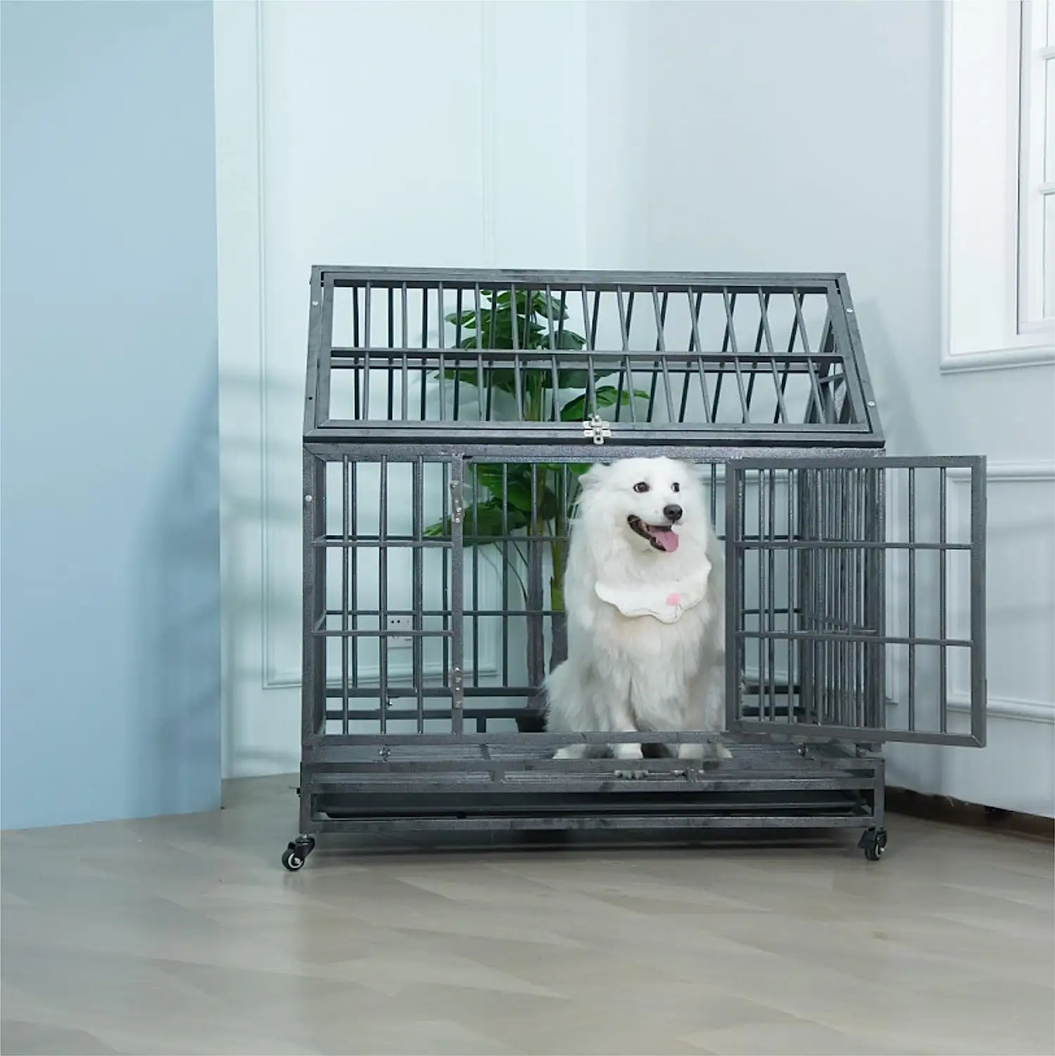 Caisse pour chien indestructible robuste caisse pour chien à double porte à anxiété élevée caisse extra large intérieure pour grand chien avec plateau amovible