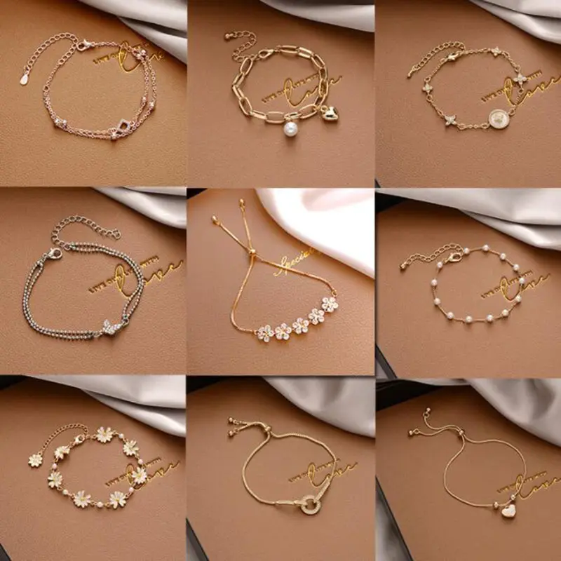 Bracelet à pendentif en forme de cœur en argent pour filles, bijoux de mode en forme de flocon de neige, Bracelet papillon plaqué or