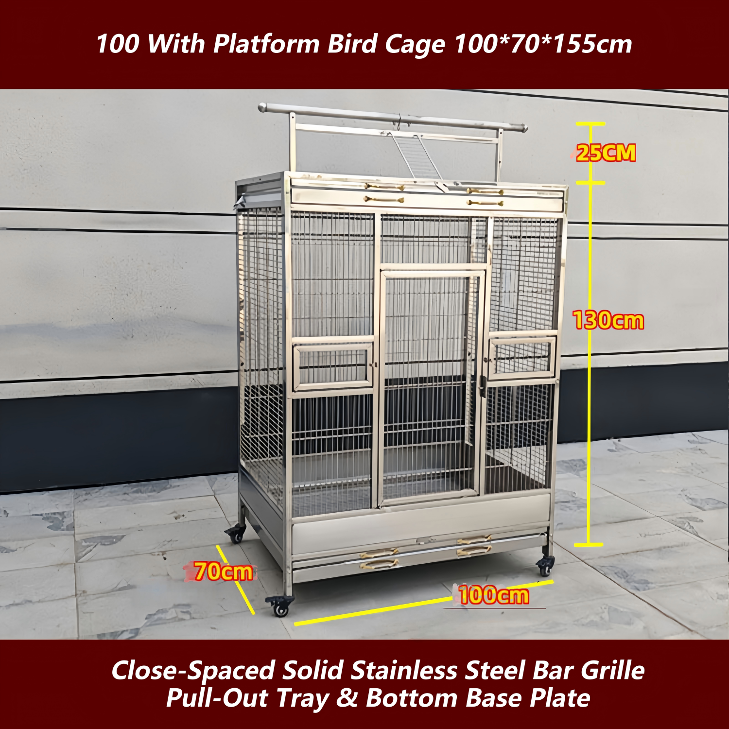 Argent 100 avec cage à oiseaux plateforme 100*70*155cm