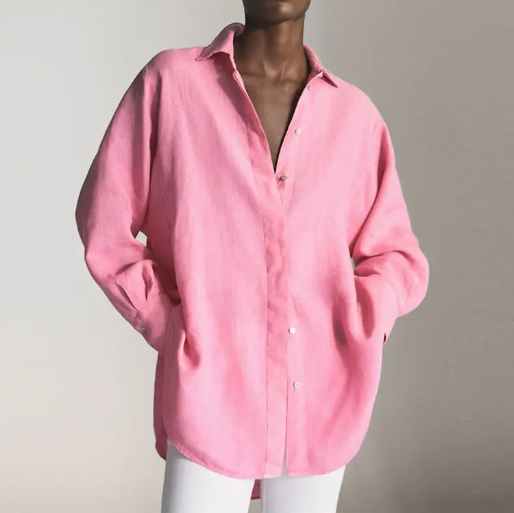 Camisa de lino de gran tamaño para mujer, ropa de manga larga de verano, estilo informal, novedad