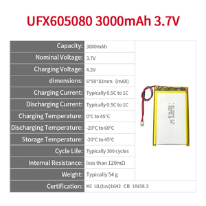 可充电锂离子电池工厂批发廉价便携式UFX 605080 3000毫安时3.7伏锂电池，带印刷电路板和连接器 - Product Image 2