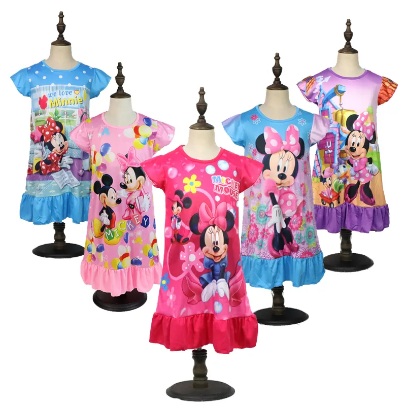 Vestido para meninas, vestido para meninas; verão de manga curta com desenho animado; roupa infantil; pijama; saia; vestido de aniversário; minnie 2023