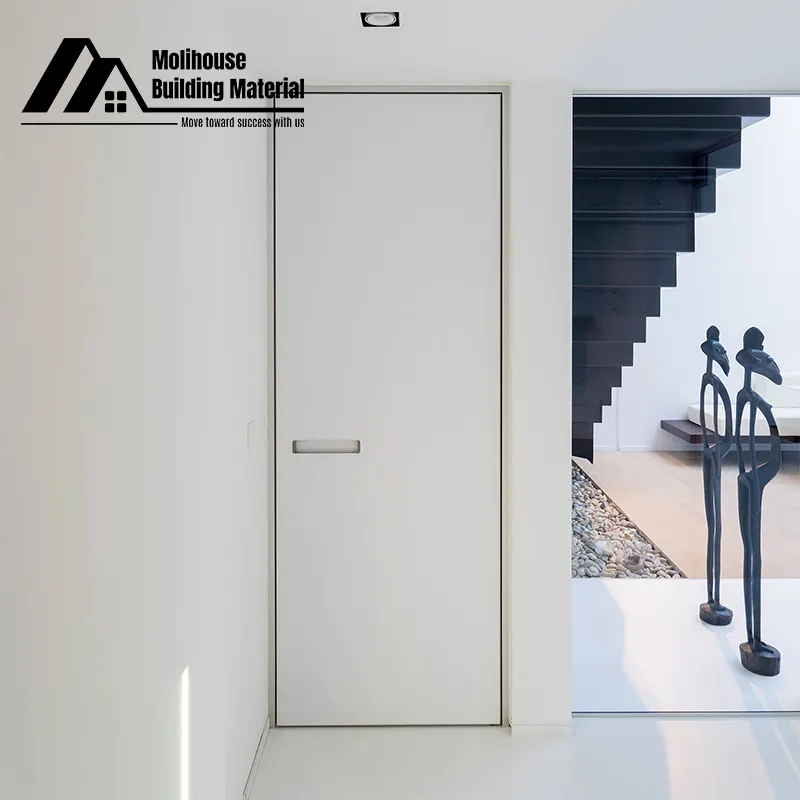 Minimalista de calidad superior moderno Hotel dormitorio puerta Interior chapa de madera laminada MDF puertas interiores de diseño con marco