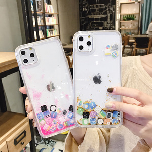 Lỏng Long Lanh Cứng Năng Động Quicksand Bìa Dễ Thương App Biểu Tượng Vỏ Điện Thoại Cho iPhone 6S 7 8 Plus X XR 12 11 Pro Max Trường Hợp - Product Image 2