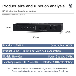 2.0 hdmi Switch 4input 1output 4K 60Hz Automatic Switching Audio Separation <strong>Output</strong>